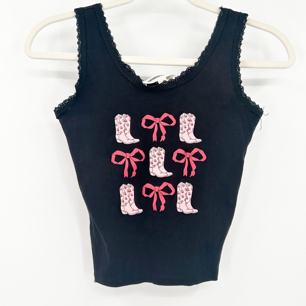 Obsessive Love Western Coquette Cowgirl‎ Cowboy Boots Bows Graphic Tank Size S